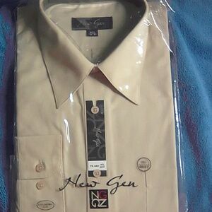 NWT New Gen mens, color: light tan, long sleeve dress shirt, size L (16 1/2)